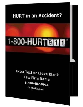 Personal injury client folders advertising vanity number for lawyers