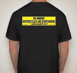 T-shirt back advertising lawyers cause marketing campaign for motorcycle awareness 
