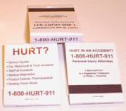 matchbooks showing personal injury attorney advertising