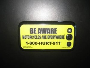 smartphone case with motorcycle awareness & advertising for motorcycle attorneys
