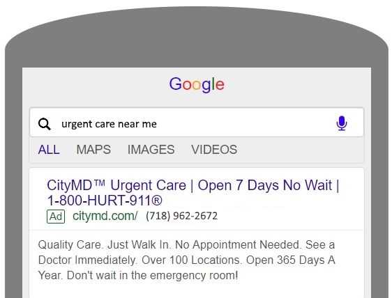 google ad on mobile for urgent care