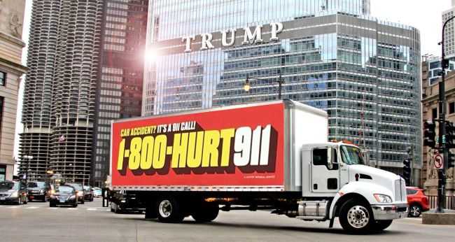1-800-HURT-911® lawyer advertising on a truck for car accidents